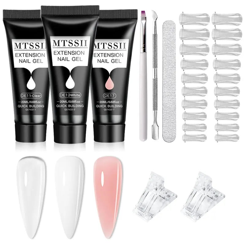 24PCS/Set 20ml Poly Naili Extension Gel  Kit Mini UV Lamp Sealer With Base Top Coat Professional Poly UVNail Gel Kit Starter Kit