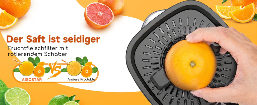 Aigostar Electric Citrus Juicer, 1.2L Large Capacity Juicer with LED Work Light and 2 Removable Cones, Lemon Squeezer for Orange