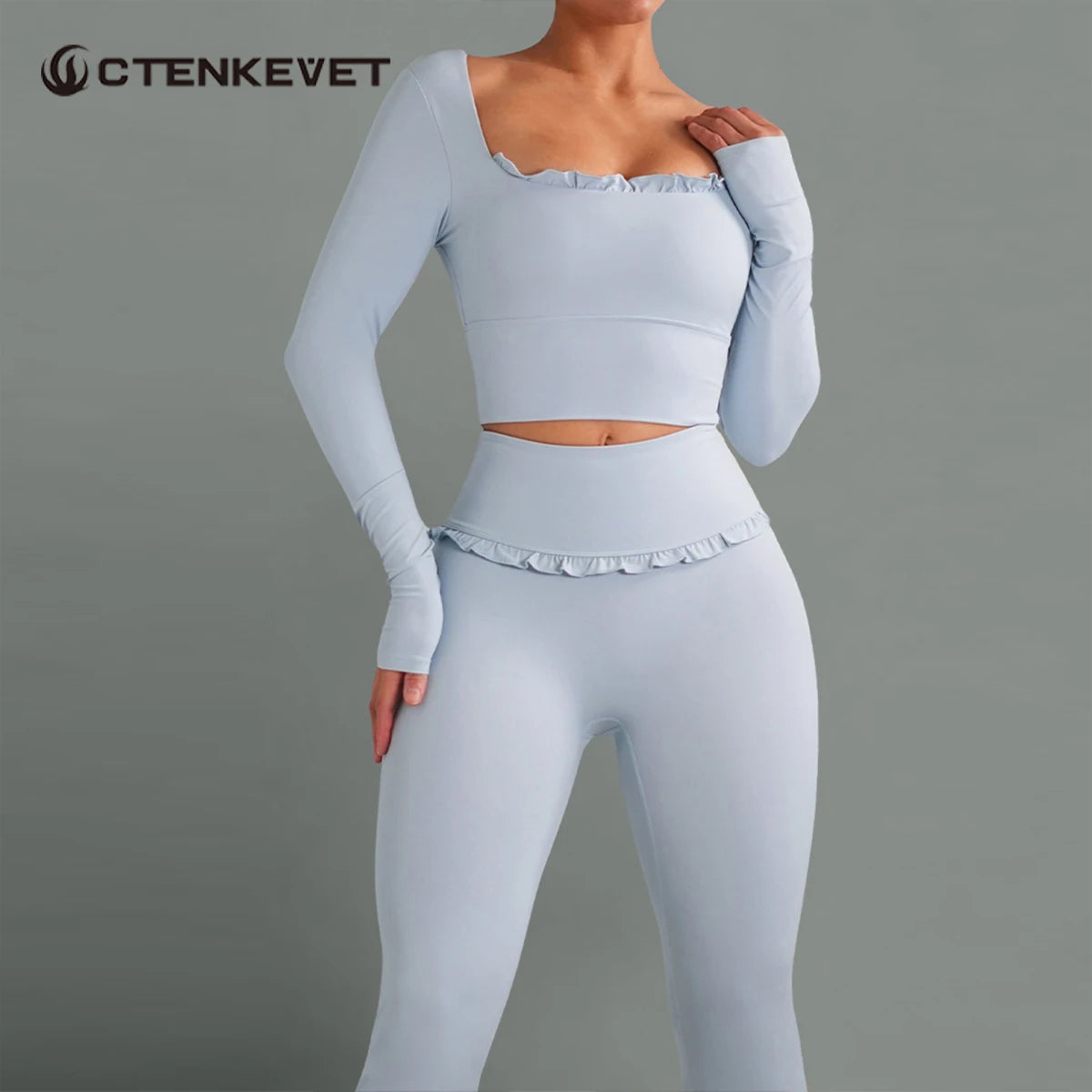 New Summer 2Pcs Women Gym Yoga Female Outfit Outdoor Sports Quick-Dry Long-Sleeved Shirt Set Woman Two-Piece Suit Sportswear Secondary image