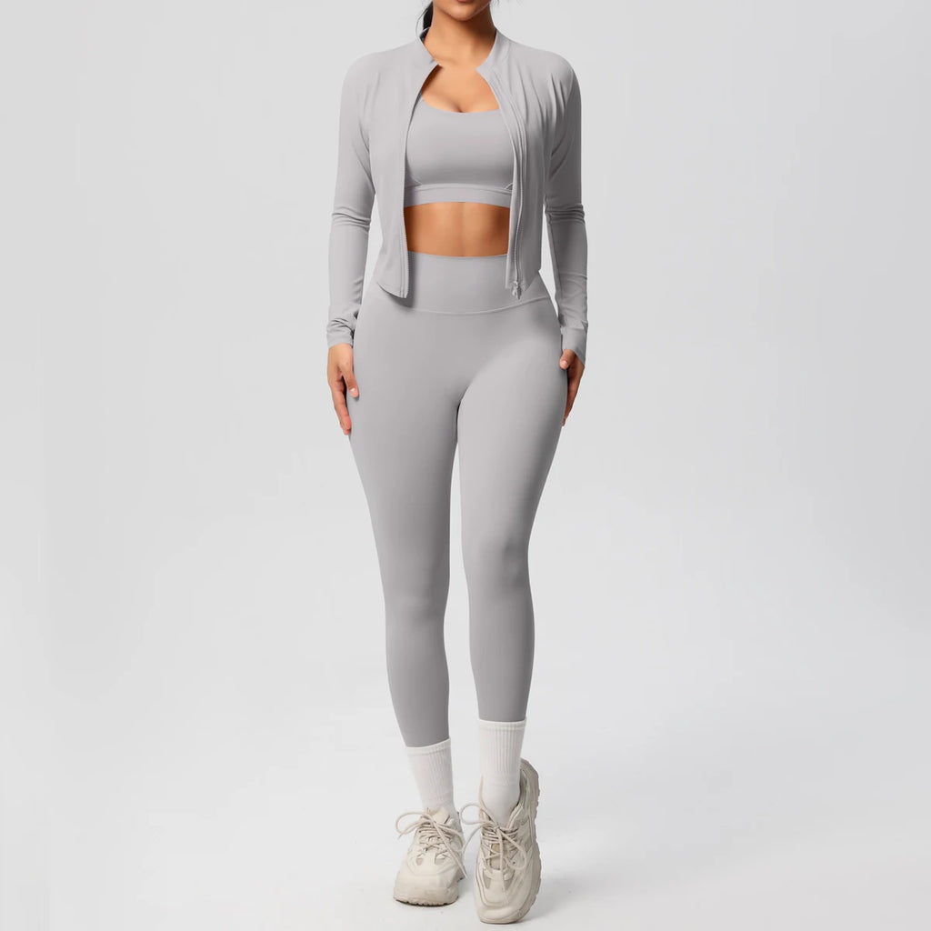 3pcs Sportswear Yoga Set Gym Sports Bra Zipper Jacket Leggings Clothes Sportswear Yoga Suits For Women Fitness Set Tracksuit