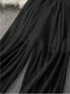 Summer solid color chiffon wide leg pants for women, high waisted, elastic waistband, flowing and slimming, casual pants