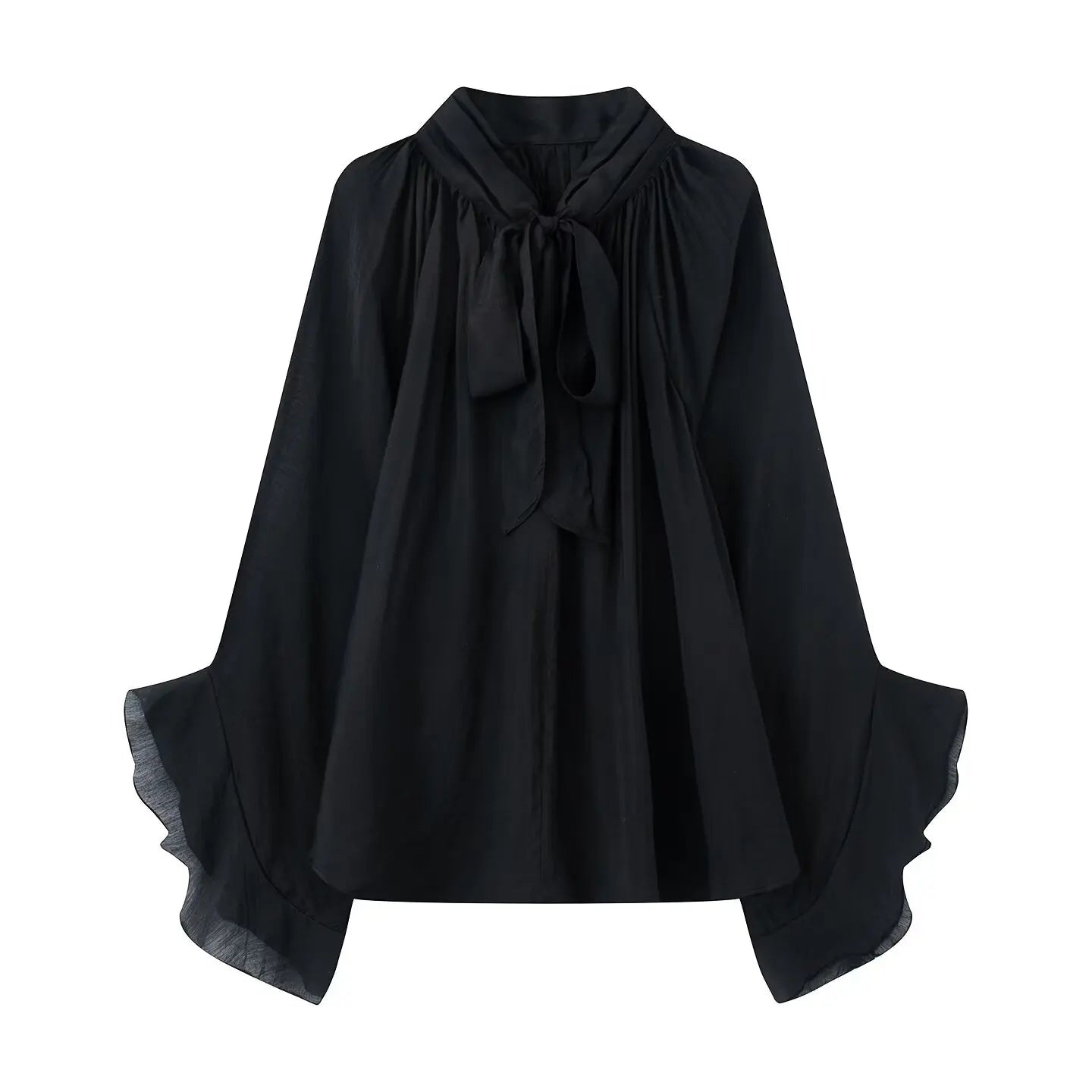 NLZGMSJ Bow DecorationLoose Long Sleeved Blouses For Women New Fashion Ruffle Edge Shirts and Blouses Woman Top