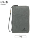 Multi-Functional RFID Blocking Passport Bag Travel Document Holder with Long Zipper Ticket Storage Wallet for Multiple Passports