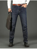 Wthinlee New Business Men's Jeans Casual Straight Stretch Fashion Classic Blue Black Work Denim Pant Trousers Male  Clothing