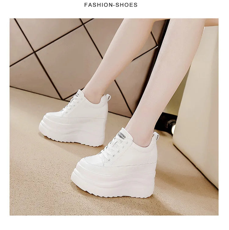 Fujin 13cm 2025 Genuine Leather Platform Wedge Flats Shoes Chunky Sneaker Casual Comfy High Brand Fall Autumn Walking Shoes