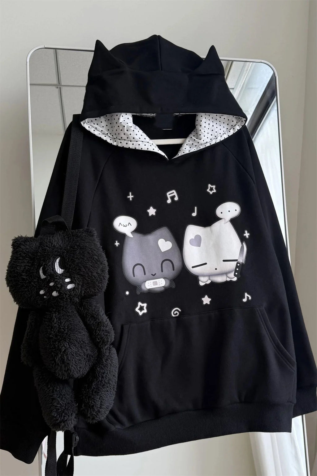 Ropa Cute Hoodies Coats Cartoon Cute Cat Ear Print Hooded Sweatshirts Y2K Tops Women Clothing Casual Zipper Loose New Hoodie