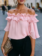 Fashion Ruffled Sexy One Shoulder Women's Short Sleeve Shirt Summer New Casual Loose Tops Female Elegant Versatile Office Shirt