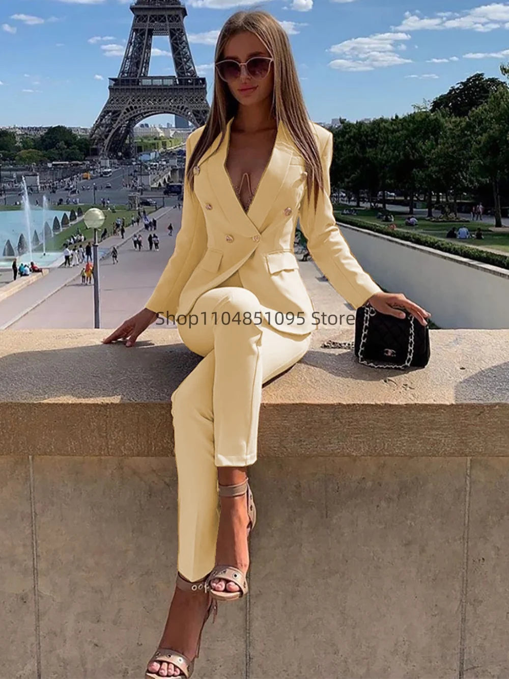 New Elegant Pant Suits Women's Western-Style Beige 2PCS Set Smooths Your Silhouette Through Commuting Casual Women Suits Set Main image