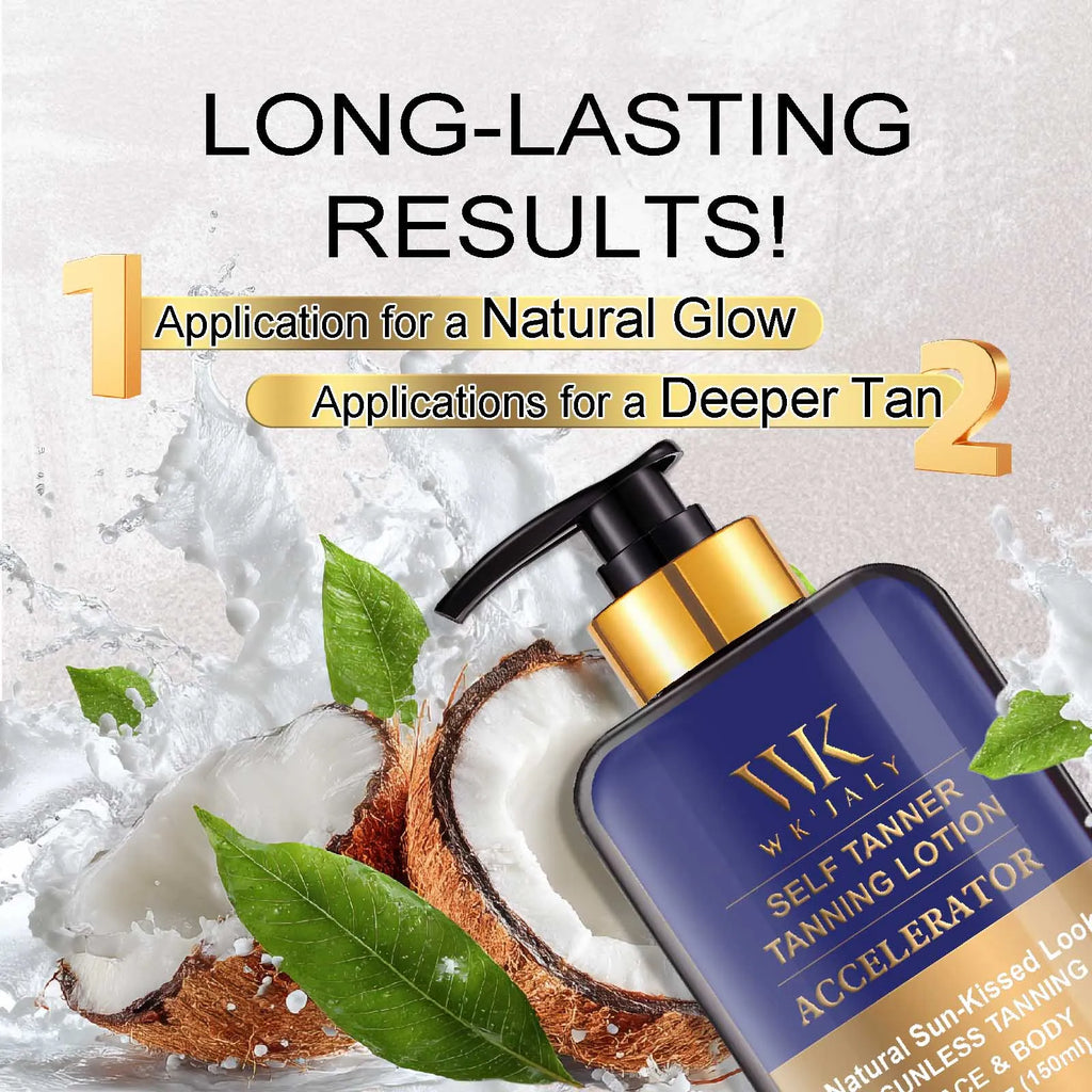 WK JALY Self Tanner Body Lotion, Fair To Medium Skin Tone, Sunless Tanning Moisturizer With Coconut Oil, Carrot Oil, Shea Butter