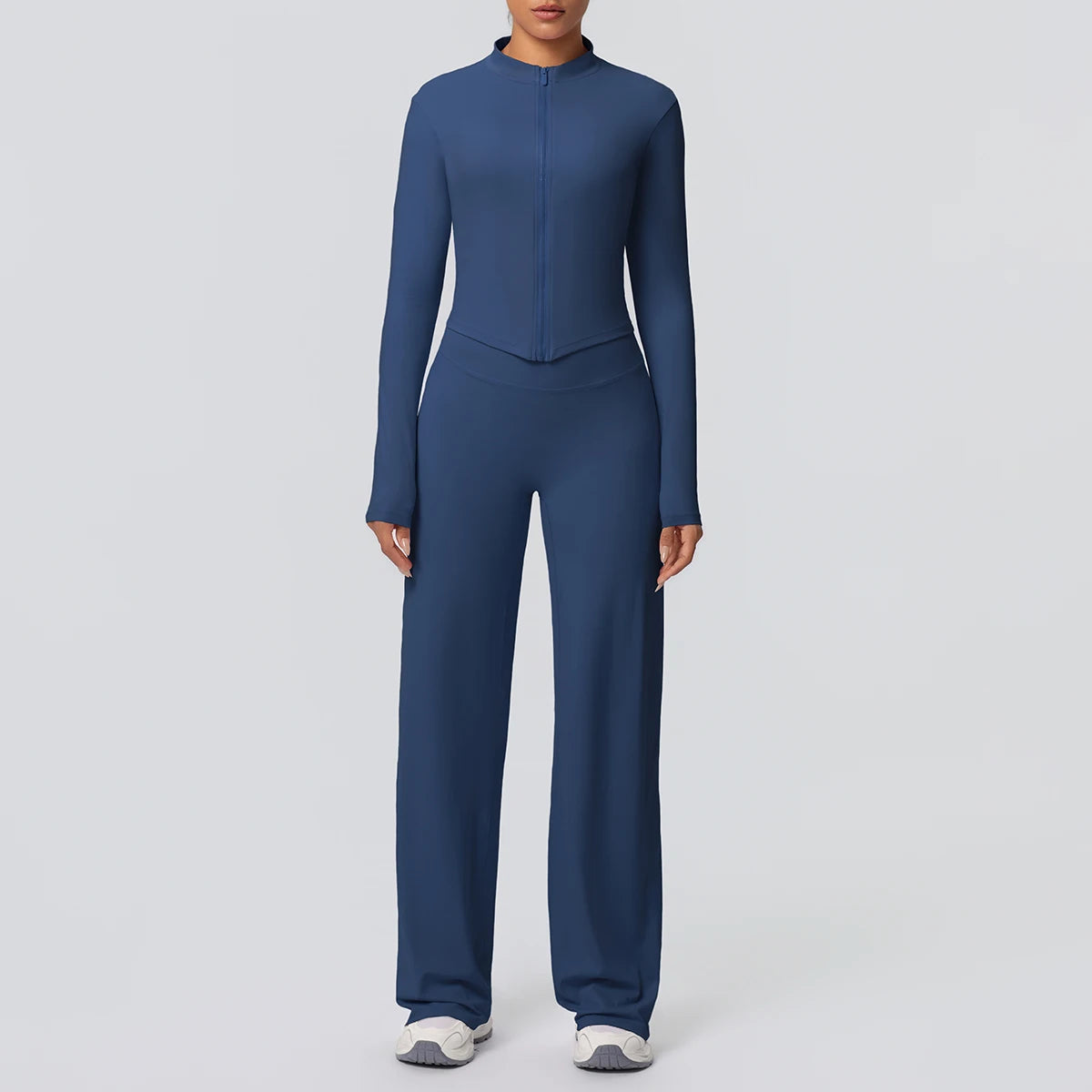 2pieces Quick Drying Sports Fitness Clothing Yoga Set Women Yoga Zipper Long Dleeves High Waisted Breathable Wide Leg Pants Set