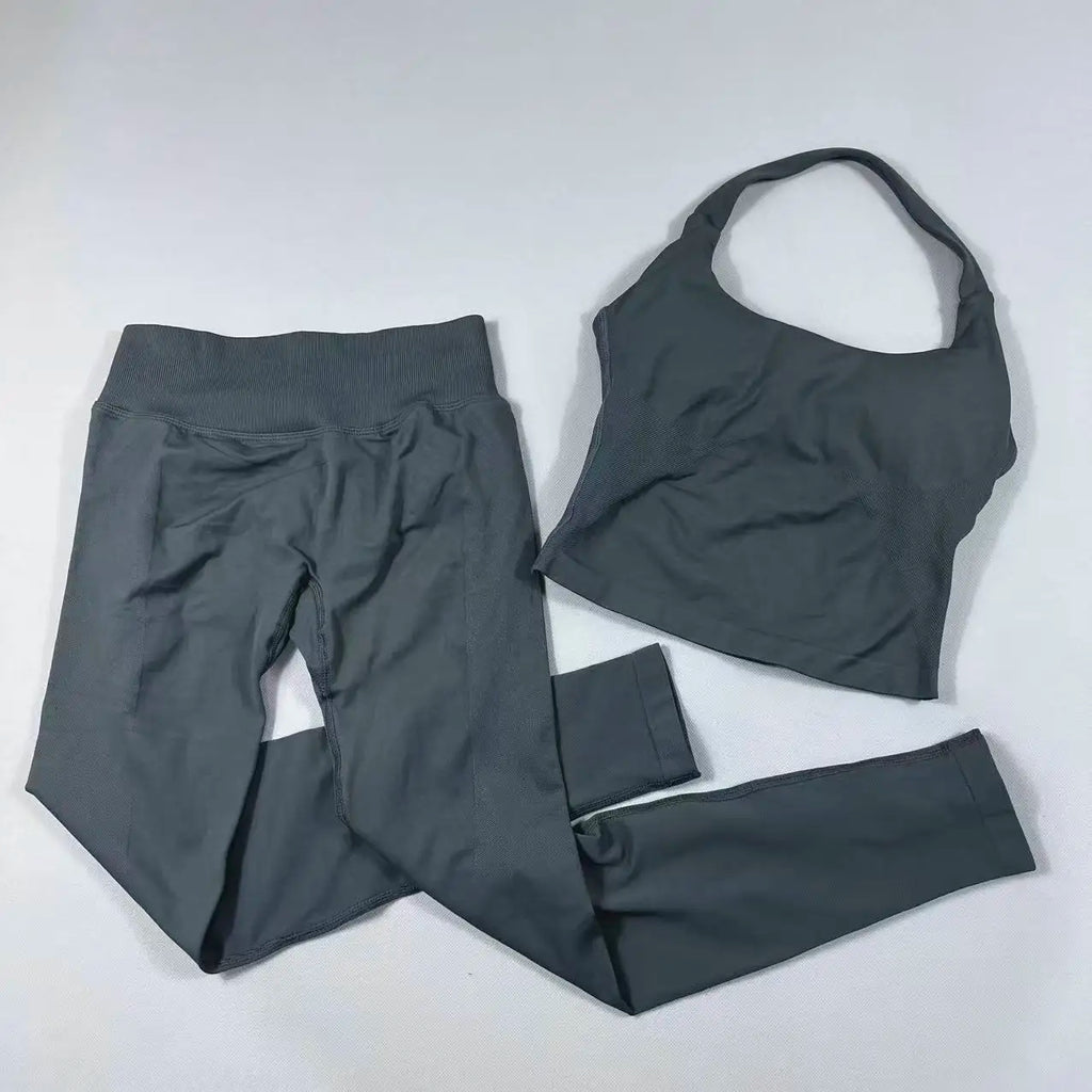 NO LOGO Yoga outfit sports Impact gym set Halter Top and leggings pant sets Backless halterneck High stretch sportswear