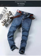 WTHINLEE Business Men's Jeans Casual Straight Stretch Fashion Classic Blue Work Denim Trousers Male Brand Clothing Size 28-40