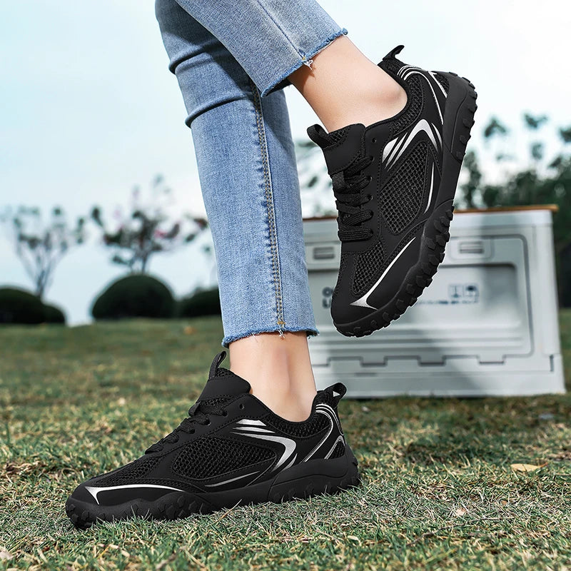 Unisex Wide Width Hiking Shoes Breathable Mesh Outdoor Trekking Sneakers Anti Slip Rubber Sole Walking Trainers Summer Autumn