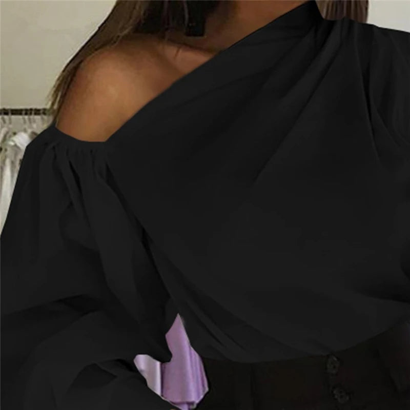 Sexy Off Shoulder Women Shirts Summer Lantern Sleeve Blouse Casual Loose Solid Tops Lady Elegant Blusas Femme Streetwear Shirt