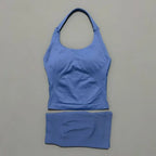 2pcs Sports Set Women Backless Tank Tops High Waist Scrunch Seamless Shorts Fitness Clothes Activewear Workout Sets Gym Suit
