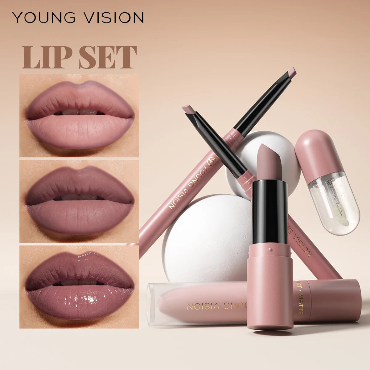 4pcs/Set Long Lasting Waterproof Lip Makeup Kit - Soft Smooth Creamy Lipliner Lipstick & lip gloss lip oil Set Main image