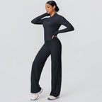 2pieces Quick Drying Sports Fitness Clothing Yoga Set Women Yoga Zipper Long Dleeves High Waisted Breathable Wide Leg Pants Set