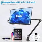 2025 Tablet Stand Holder for Ipad,Portable Monitor Stand Desk Mount for 15.6'' 16'' Screen,Aluminum Long Arm with Rotating