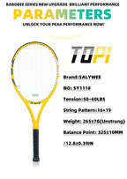 BaboBee 100% Full Carbon Fibre Premium Professional Tennis Racket Free Bag & Overgrip, 55-65lbs Threaded, Ultra-light 265±5g