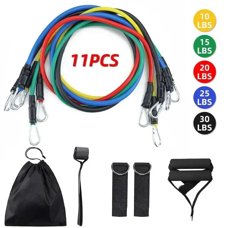 11pcs TPE Resistance Band Set Fitness Band Pull Rope Elastic Training Band With Door Anchor Handles Carry Bag Legs Ankle Straps Main image