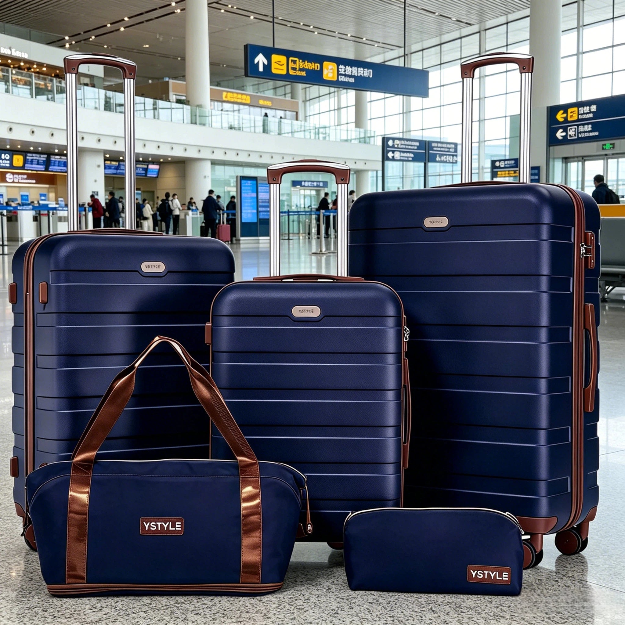 Premium 5-piece Hard Shell Luggage Combo, Multi-size 20/24/28 Inch Travel Trolley Suitcase, Smooth 360° Rolling Wheels with TSA Safety Lock, Complete Travel Set with Handbag & Makeup Bag