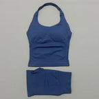 2pcs Sports Set Women Backless Tank Tops High Waist Scrunch Seamless Shorts Fitness Clothes Activewear Workout Sets Gym Suit