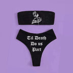 Gothic Bikini 2025 Women Skeleton Tube Top Bra Triangle Bottoms Swimsuit Split Bathing Suit Underwear Y2K Bikinis Punk Swimwear