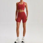 Buttery Soft Nylon Yoga Set Crisscross Back Sports Bra High Waist Biker Shorts 2 Piece Gym Set Workout Outfit Women Activewear