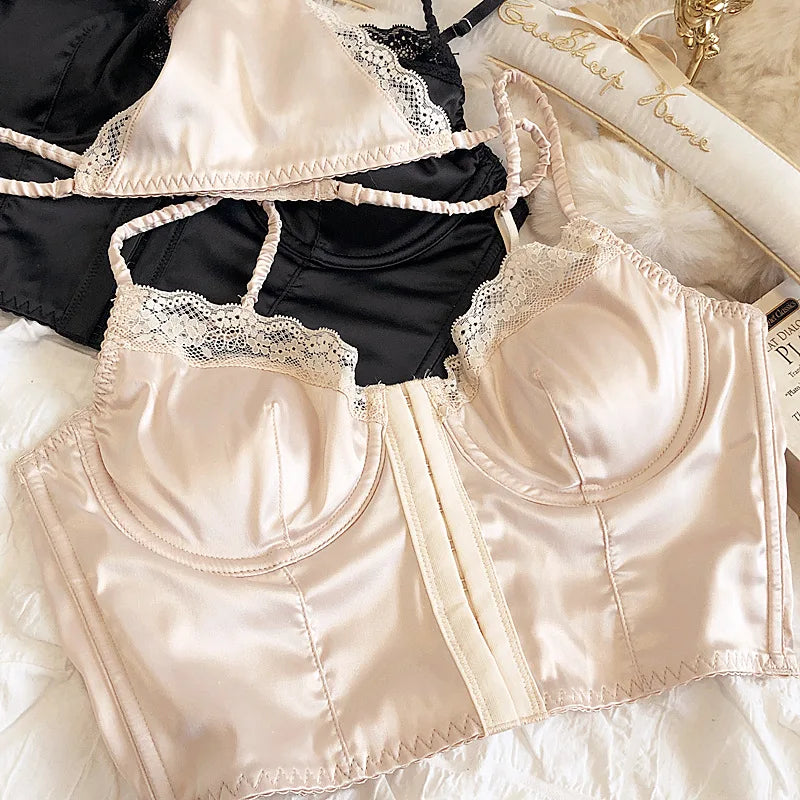 Summer Women Lingerie Set French Sexy Lace Ultra Thin Bra Set Silk Fabric Comfort Adjustable Strap Bralette Thongs Underwear Set