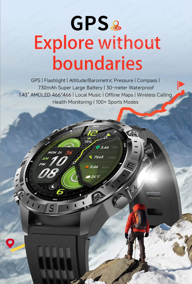 2026New Military T-Rex3 GPS Map Navigation Smart Watch 2GB RAM 1.43-inch AMOLED Screen 30M Waterproof Call Sports Smartwatch Men