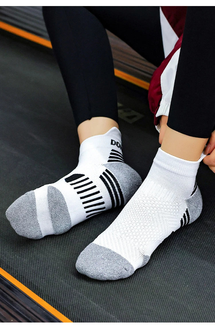 3 Pairs Marathon Socks Men Women Professional Sport Ankle Running Socks Thickened Cushioned Tube Low Cut Fitness Short Sock Mesh