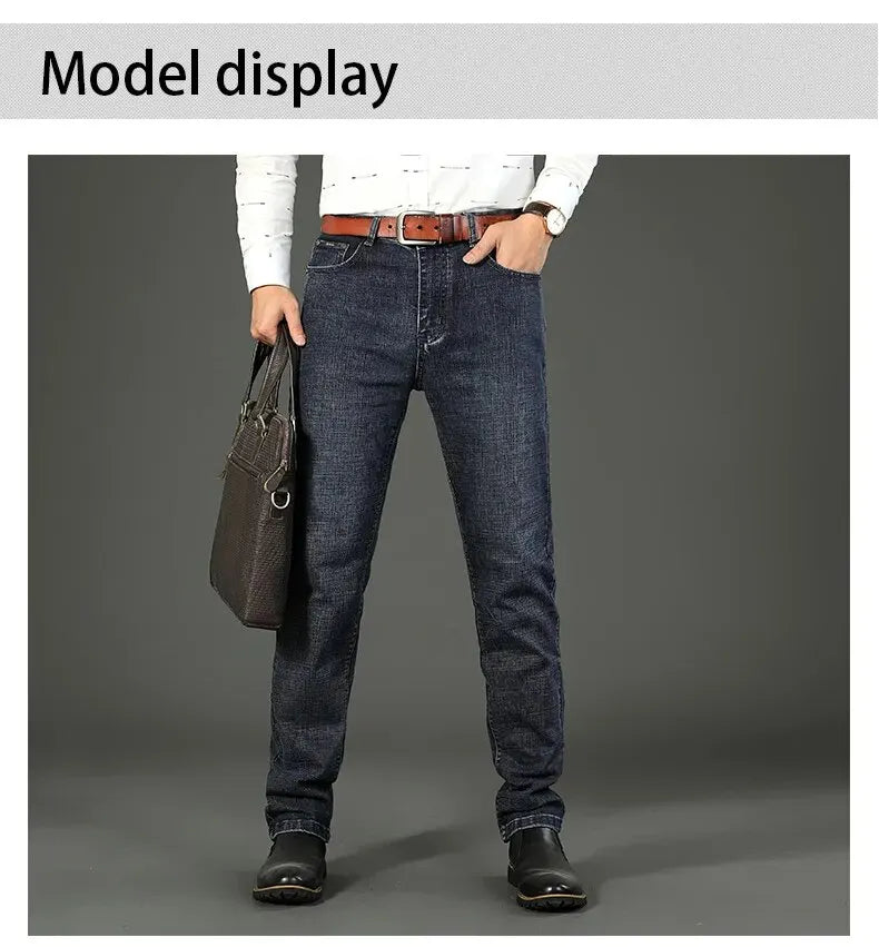 Wthinlee New Business Men's Jeans Casual Straight Stretch Fashion Classic Blue Black Work Denim Pant Trousers Male  Clothing