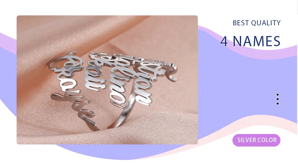 Custom Double First Name Finger Ring For Women Men Personalized Couple Family Gift Gold Color Stainless Steel Metal Jewelry