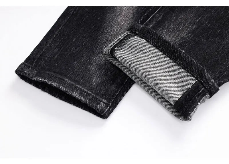 Street Fashion Men's Tight Black Grey Jeans Retro Elastic Slimming Split Style Jeans Men's Retro Designer Brand Jeans Hombre