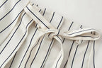 HH Women 2026 New Fashion Versatile Beige Striped Puffy Sleeve Shirt+High Waisted Loose Pleated Casual Long Pants Two Piece  Set