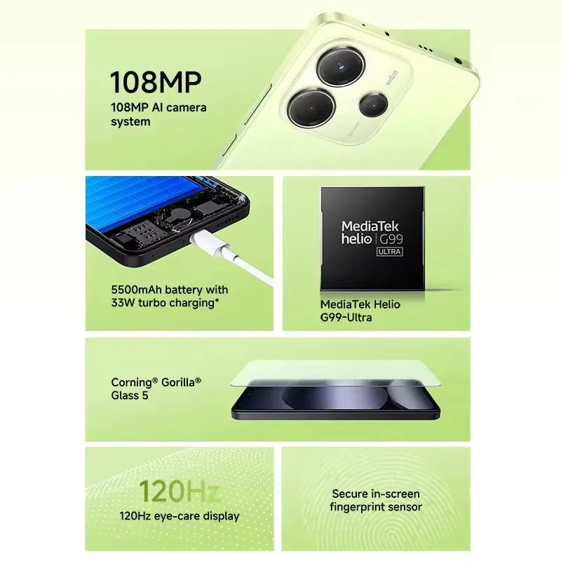 Global Version Xiaomi Redmi Note 14 4G Smartphone MediaTek Helio G99-Ultra 108MP AI Camera 5500mAh Battery 6.67" 120Hz Display