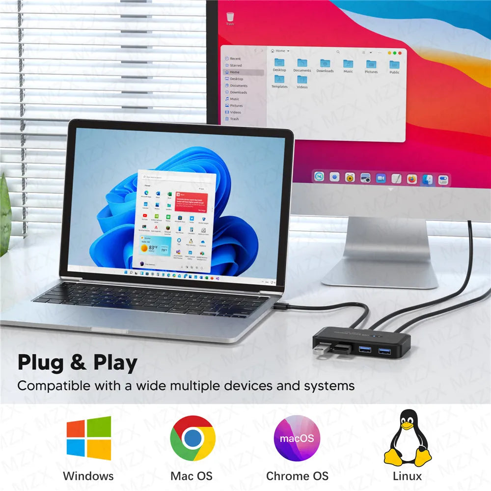 MZX USB 3.0 Switch KVM Switcher Selector KM Hub Docking Station Dock 2 Computer Laptop PC Accessories Share Keyboard for Macbook