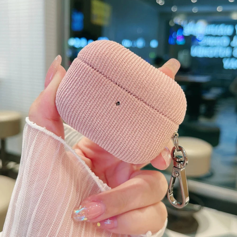 Winter Matte Corduroy Fabric Hook Earphone Case For Apple Airpods 1 2 3 4 Pro 3 2 Wireless Bluetooth Earphone Anti Scratch Cover