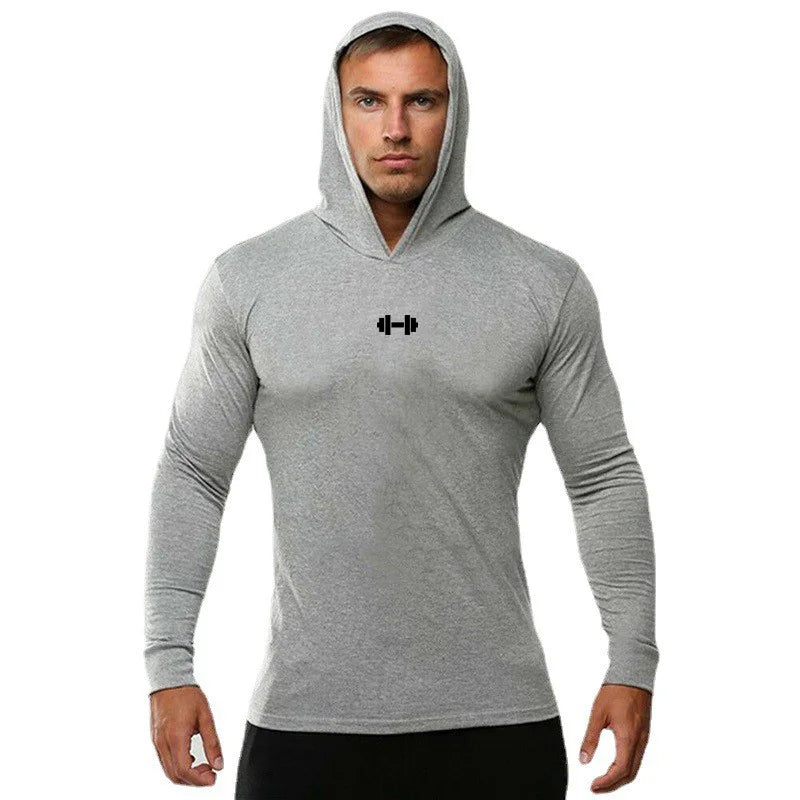 Gym Running Sport T-Shirts Mens Cotton Long Sleeve Hooded Clothing Fitness Bodybuilding Muscle Hoodies Workout Jogging Shirts Main image