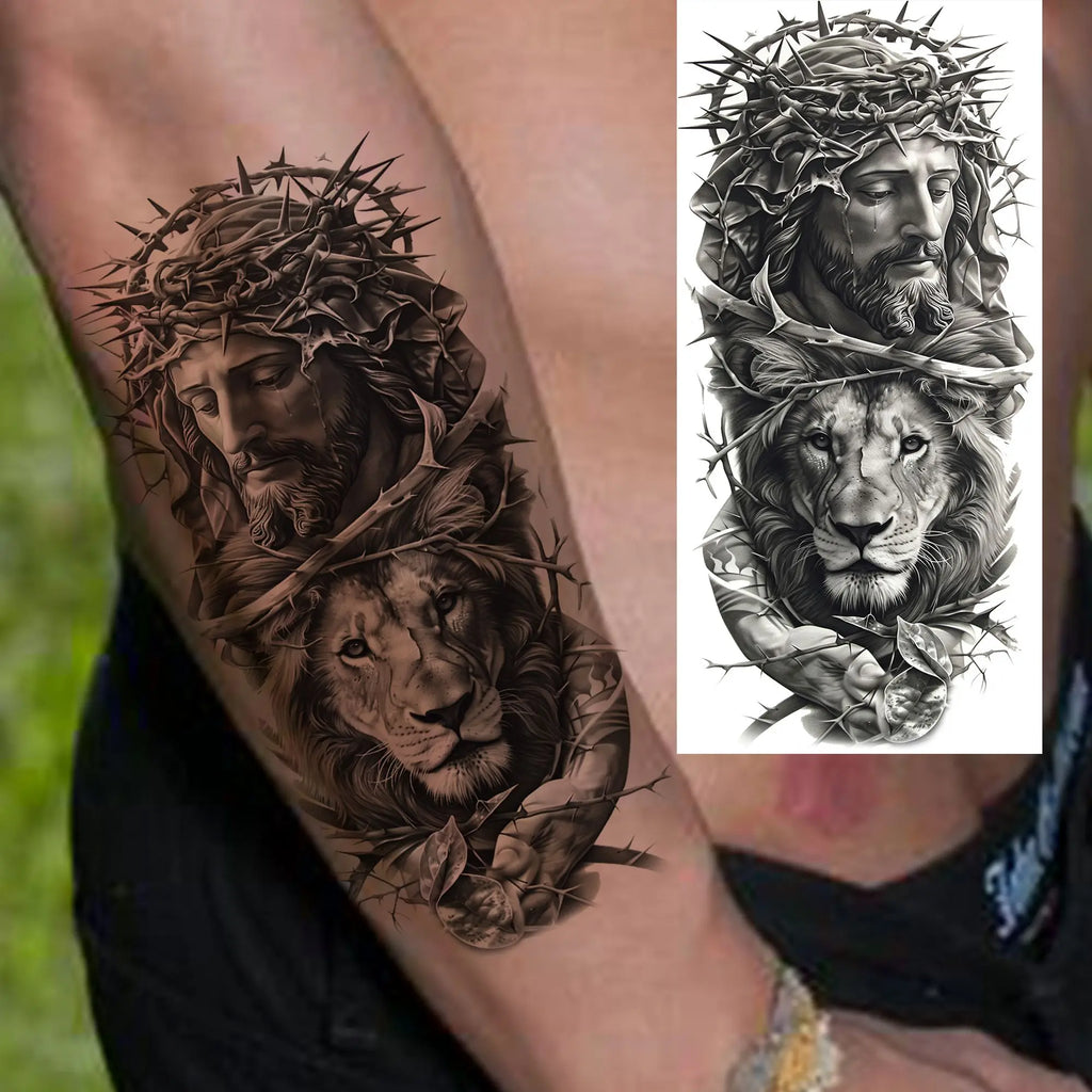1 Sheet Realistic Jesus Holy Mother Pray Temporary Tattoos For Men Women Adults Long Lasting Waterproof Temp Fake Tattoo Sticker