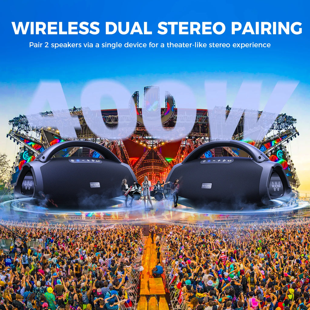 W-KING 200W RMS Portable Bluetooth Speakers, Massive Bass Party Boombox IPX7 Waterproof Speaker Large, Loud Outdoor Speaker