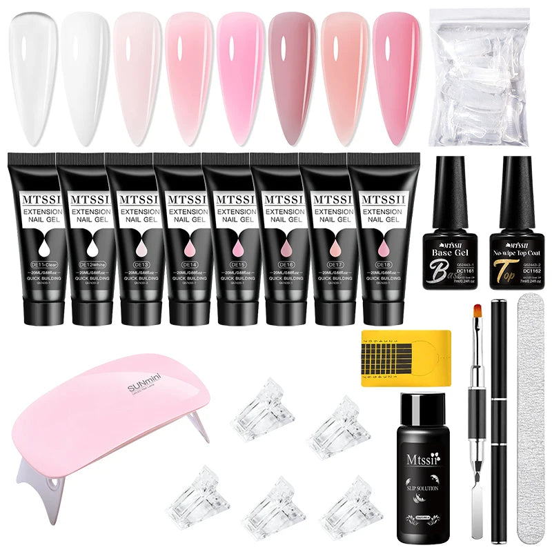 24PCS/Set 20ml Poly Naili Extension Gel  Kit Mini UV Lamp Sealer With Base Top Coat Professional Poly UVNail Gel Kit Starter Kit