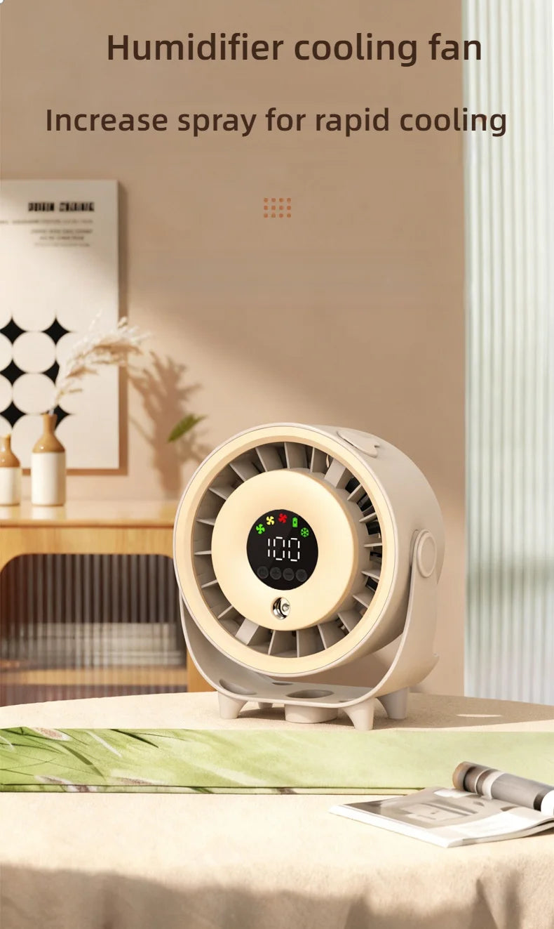 New Misting Fan Humidifying Rapid Cooling Hanging Hole Low Noise Digital Display Button Controlled Speed Fine Absorbable