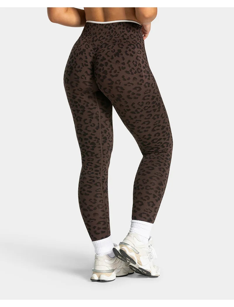 Teveo Tight-fitting Leopard-print Seamless Yoga Pants with Nude-skin High Elasticity Suitable for Fitness Running Pants