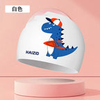 Kids Swim Cap High Elastic Waterproof Silicone Breathable Lightweight Cartoon Pattern for Pool Swimming Boys Girls Comfort Fit