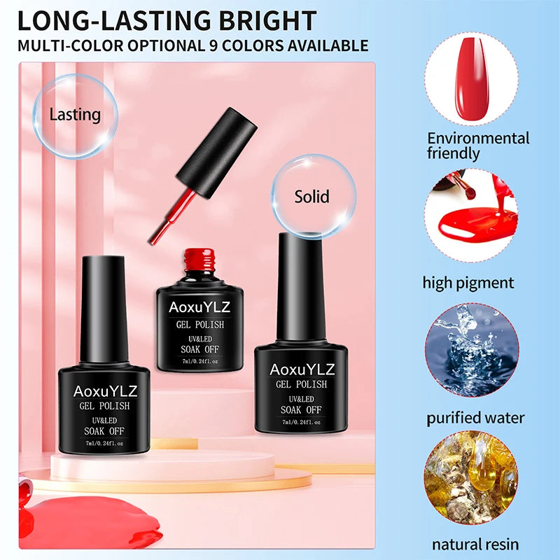 28Pcs/Set Gel Nail Polish Set Glass bottle Soak Off UV Gel Varnish Red Pink Colorful Gel Polish Matte Top Base Coat Nail Gel Kit