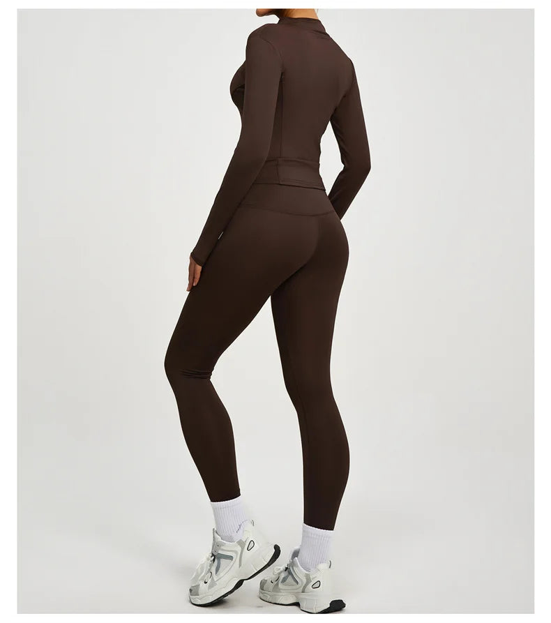 SVEIC Women's Two Piece Tracksuit Yoga Set Long Sleeve Jacket High Waisted Leggings Breathable Gym Clothes For Women Sportswear