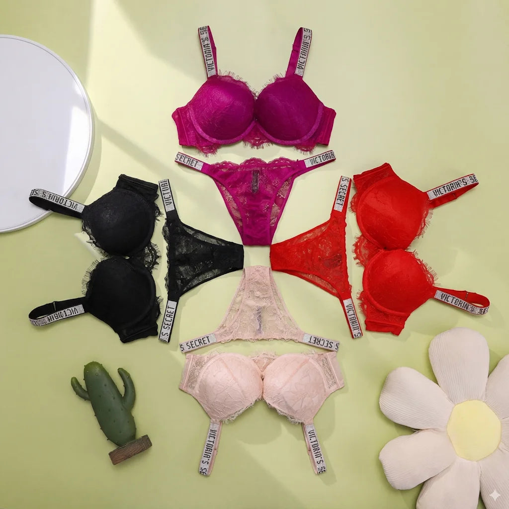 Bra and Panty Set Comfortable push up Shapewear Adjustable Padded Gathered New V Lace Lingerie Set Women's Sexy Main image