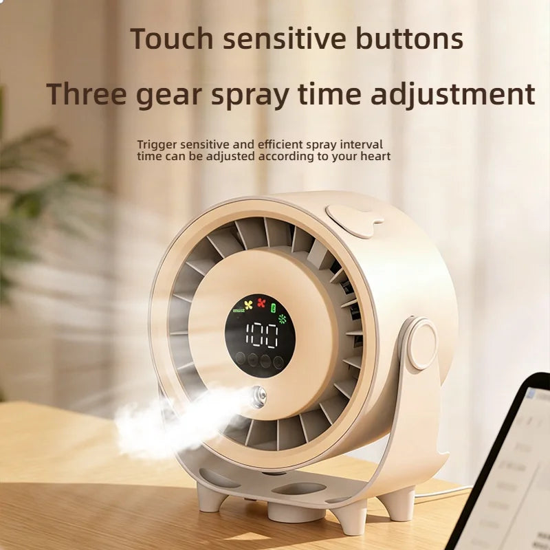 New Misting Fan Humidifying Rapid Cooling Hanging Hole Low Noise Digital Display Button Controlled Speed Fine Absorbable