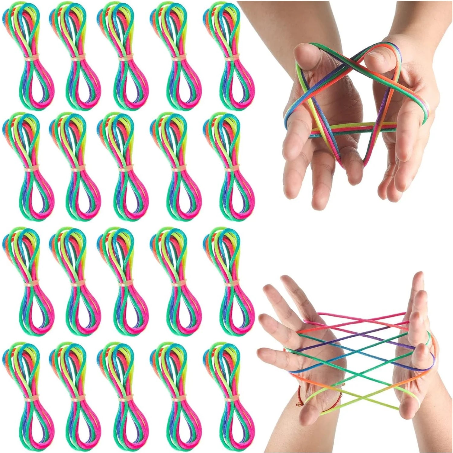 Rainbow Cats Cradle String 1.6M/63 Inch Long Rainbow Colourful Finger Rope Chinese Finger String Games Toy for Kids Main image